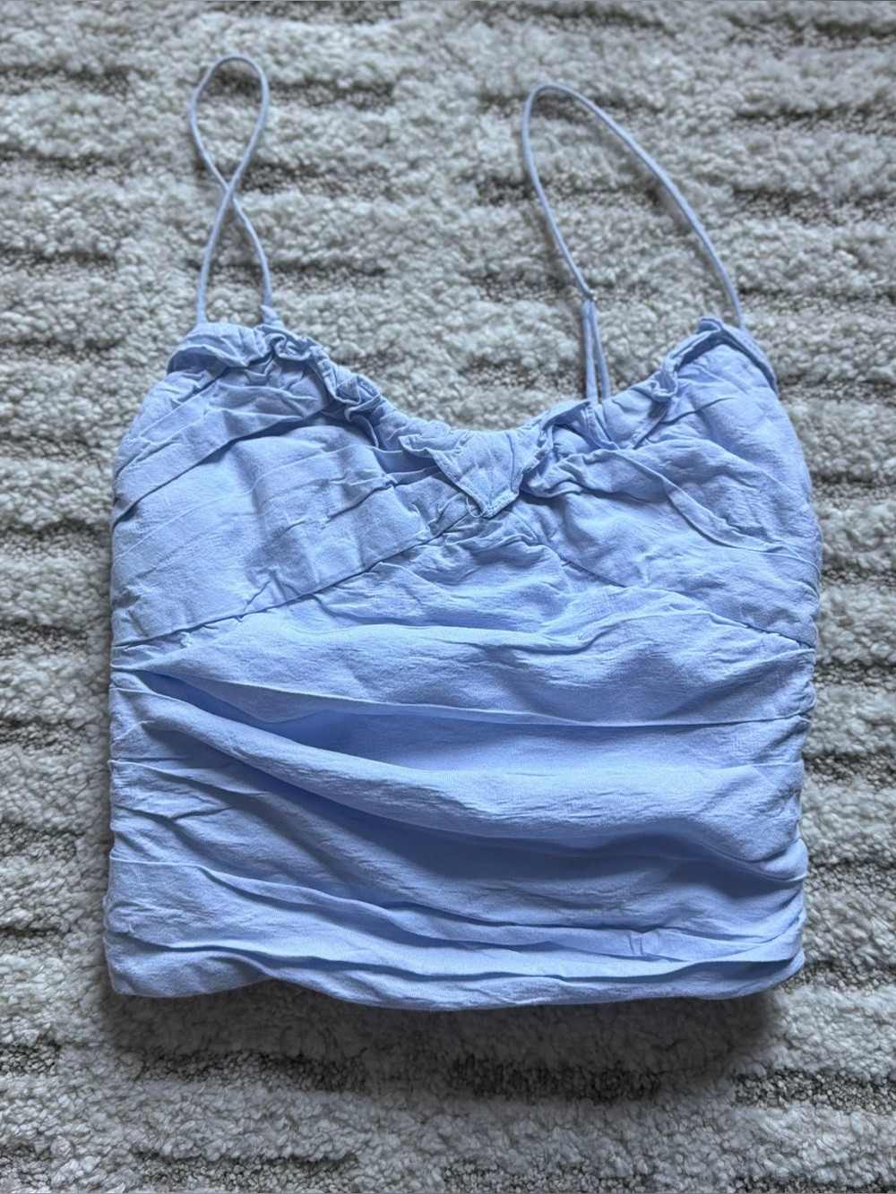 Zara Light Blue Ruched Spaghetti Strap Top